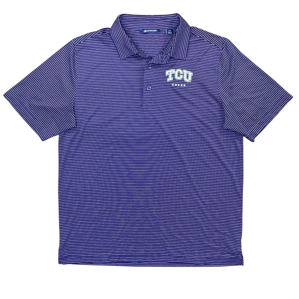 Cutter & Buck TCU Horn Frogs Cheer Polo Shirt Purple Striped Mens Large